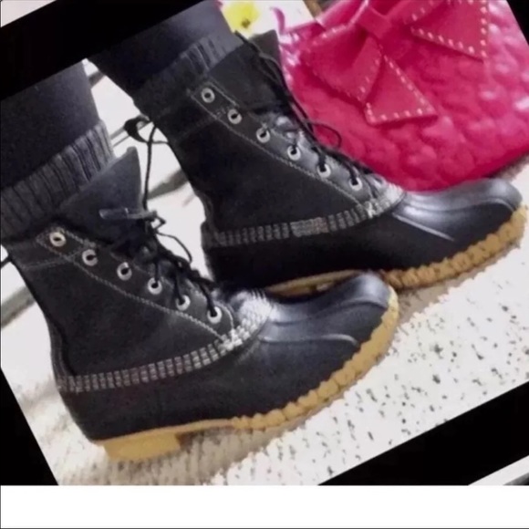 ❤️RARE Size 7/8 ShearlingFUR* LL BEAN BOOTS black ll bean L.L.Bean duck boot 8” - Picture 2 of 14